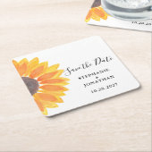 Dessous-de-verre Carré En Papier Mariage Tournesol Enregistrer La Date (Incliné)