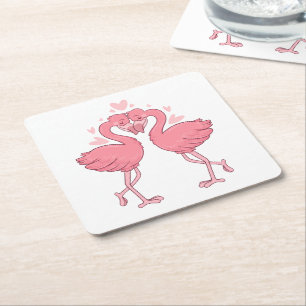 Dessous-de-verre Carré En Papier Mariage Tropical de Plage au Flamant Rose Mignon