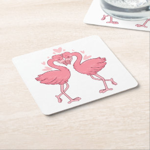 Dessous-de-verre Carré En Papier Mariage Tropical de Plage Rose Flamant Mignon
