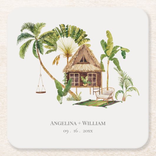 Dessous-de-verre Carré En Papier Mariage Tropical Palm Tree (Devant)