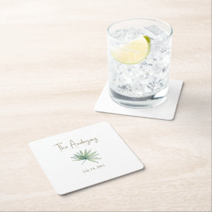 Dessous-de-verre Carré En Papier Mariage Tropical Personnalisé Blanc