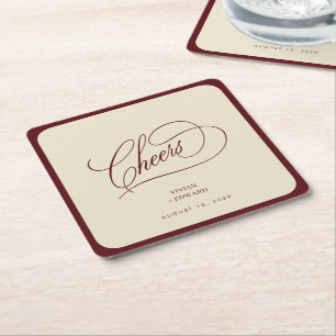 Dessous-de-verre Carré En Papier Mariage Vintage Cheers Ivoire & Bourgogne Vieille