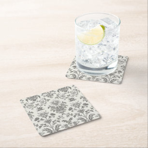 Dessous-de-verre Carré En Papier Mariage Vintage Fleur de Damas Blanc Victorien