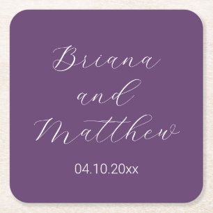 Dessous-de-verre Carré En Papier Mariage violet de script minimaliste