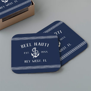 Dessous-de-verre Carré En Papier Marine Blue Rope & Ancre Nom du bateau