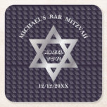 Dessous-de-verre Carré En Papier Marine de luxe Blue Magen David star design modern<br><div class="desc">Happy Bar Mitzvah 20XX dessous de verre avec modèle de texte. Design moderne de luxe bleu marine motif géométrique, Magen David star. Éléments décoratifs tendance. Événements religieux Bar Mitzvahs Décoration, 13e anniversaire. Accueil & Vie > Cuisine & Restauration > Barres d'outils > Dessous de verre / Cadeaux parfaits... Belle décoration...</div>