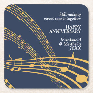 Dessous-de-verre Carré En Papier Marine moderne Gold SWEET MUSIQUE Joyeux Anniversa