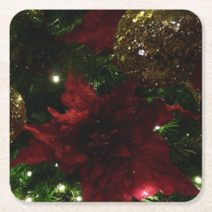 Dessous-de-verre Carré En Papier Maroon et Arbre de Noël d'or I Photo de vacances