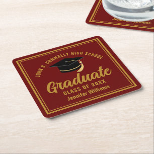 Dessous-de-verre Carré En Papier Maroon Gold Graduate Custom 2025 Graduation Party