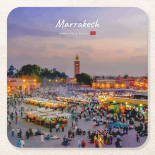 Dessous-de-verre Carré En Papier Marrakech, Maroc - Place Jemaa el Fnaa