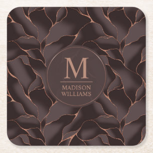 Dessous-de-verre Carré En Papier Marron Chocolat & Or Rose Motif Vague Abstrait