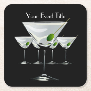 Dessous-de-verre Carré En Papier Martini Cockatl Party Event Black Dessous de verre