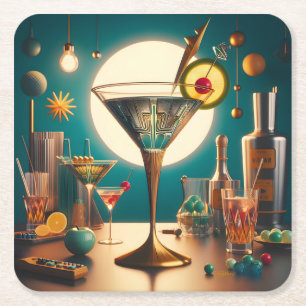 Dessous-de-verre Carré En Papier Martini futuriste à circuit imprimé atomique