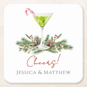 Dessous-de-verre Carré En Papier Martini Moderne et Cocktail de Bonbon au Gui