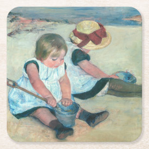 Dessous-de-verre Carré En Papier Mary Cassatt - Enfants jouant sur la plage