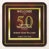 Dessous-de-verre Carré En Papier Masculine Double Gold Frame 50e anniversaire (Devant)