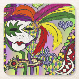 Dessous-de-verre Carré En Papier Masque de plumes de Mardi Gras psychédélique