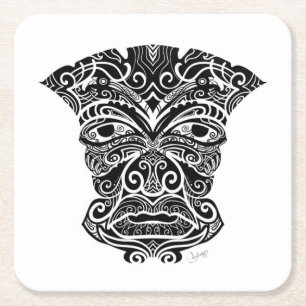 Dessous-de-verre Carré En Papier Masque Tiki Blanc Et Noir