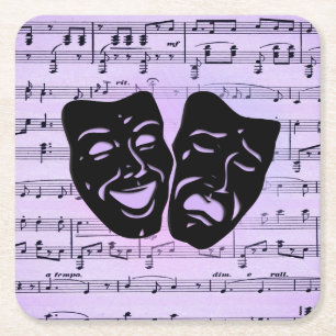 Dessous-de-verre Carré En Papier Masques de musique et de théâtre violets