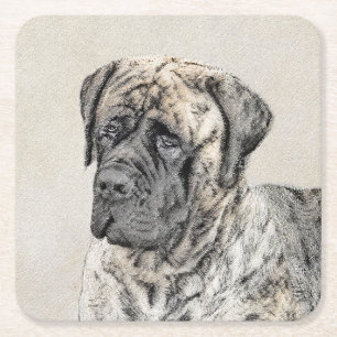 Dessous-de-verre Carré En Papier Mastiff anglais (Brindle) Peinture - Chien Art