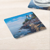 Dessous-de-verre Carré En Papier Matin Sun au phare bas de port (Incliné)