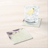 Dessous-de-verre Carré En Papier mauve fleurs blanches verdure mariage (En situation)