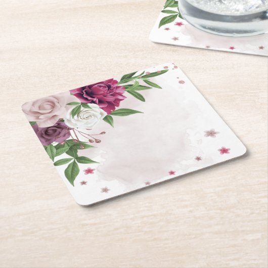 Dessous-de-verre Carré En Papier mauve rose fleurs blanches botaniques (Incliné)