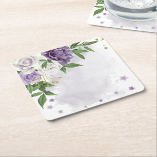Dessous-de-verre Carré En Papier mauve violet blanc floral