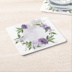 Dessous-de-verre Carré En Papier mauve violet blanc floral
