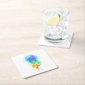 Dessous-de-verre Carré En Papier Méduse arc-en-ciel (En situation)