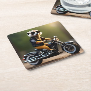 Dessous-de-verre Carré En Papier Meerkat Bikie En Moto,