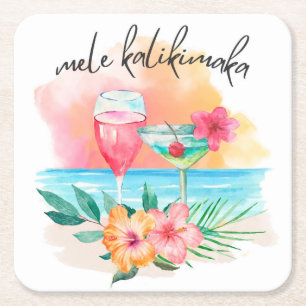 Dessous-de-verre Carré En Papier Mele Kalikimaka Cocktail de Noël Tropical de Plage