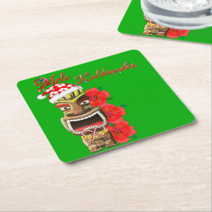 Dessous-de-verre Carré En Papier Mele Kalikimaka Père Noël Tiki