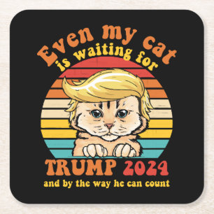 Dessous-de-verre Carré En Papier Même mon chat attend l'habillement Trump 2024