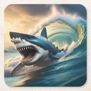 Dessous-de-verre Carré En Papier Menacer le requin