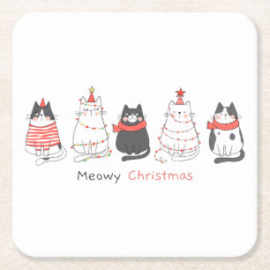 Dessous-de-verre Carré En Papier Meowy Christmas Cats