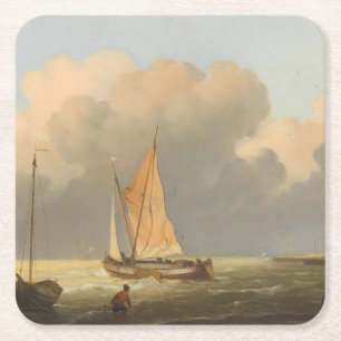 Dessous-de-verre Carré En Papier Mer au large de la côte, avec Spritsail Barge Post