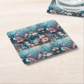 Dessous-de-verre Carré En Papier Mer savonneuse habitants de poissons amusants (Incliné)