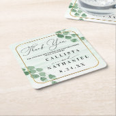 Dessous-de-verre Carré En Papier Merci Mariage d'or Sage Green Eucalyptus (Incliné)