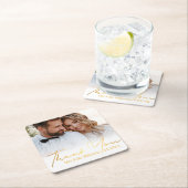 Dessous-de-verre Carré En Papier merci, or script mariage photo mrs m (En situation)