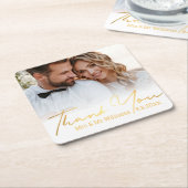 Dessous-de-verre Carré En Papier merci, or script mariage photo mrs m (Incliné)