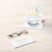 Dessous-de-verre Carré En Papier Merci Réception Mariage Fleurs Roses Bleues (En situation)