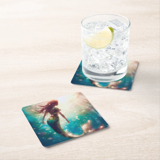 Dessous-de-verre Carré En Papier Mermaid theme party custom party coasters (En situation)