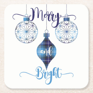 Dessous-de-verre Carré En Papier Merry and Bright Blue Plaid Ornament