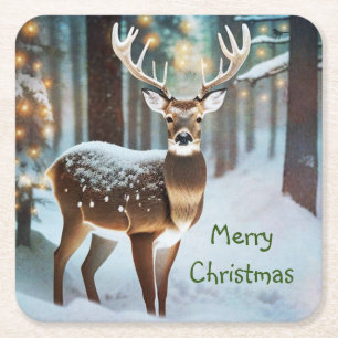 Dessous-de-verre Carré En Papier Merry Christmas Deer