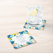 Dessous-de-verre Carré En Papier Message de Merci Mariage bleu jaune chic (En situation)