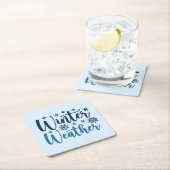 Dessous-de-verre Carré En Papier Météo d'hiver - Typographie des Fêtes Neiges (En situation)