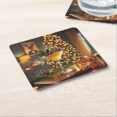 Dessous-de-verre Carré En Papier Mi-Siècle Noël Joyeux & Cocktail lumineux (Incliné)