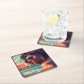 Dessous-de-verre Carré En Papier Miami Spring Break Black Woman in Pool Peinture (En situation)