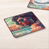 Dessous-de-verre Carré En Papier Miami Spring Break Black Woman in Pool Peinture (Incliné)